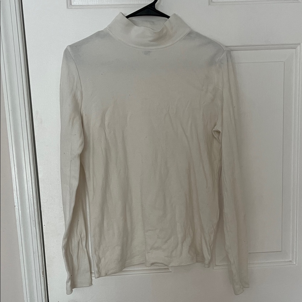 Karen Scott Cream Cotton Long Sleeve Turtleneck Top